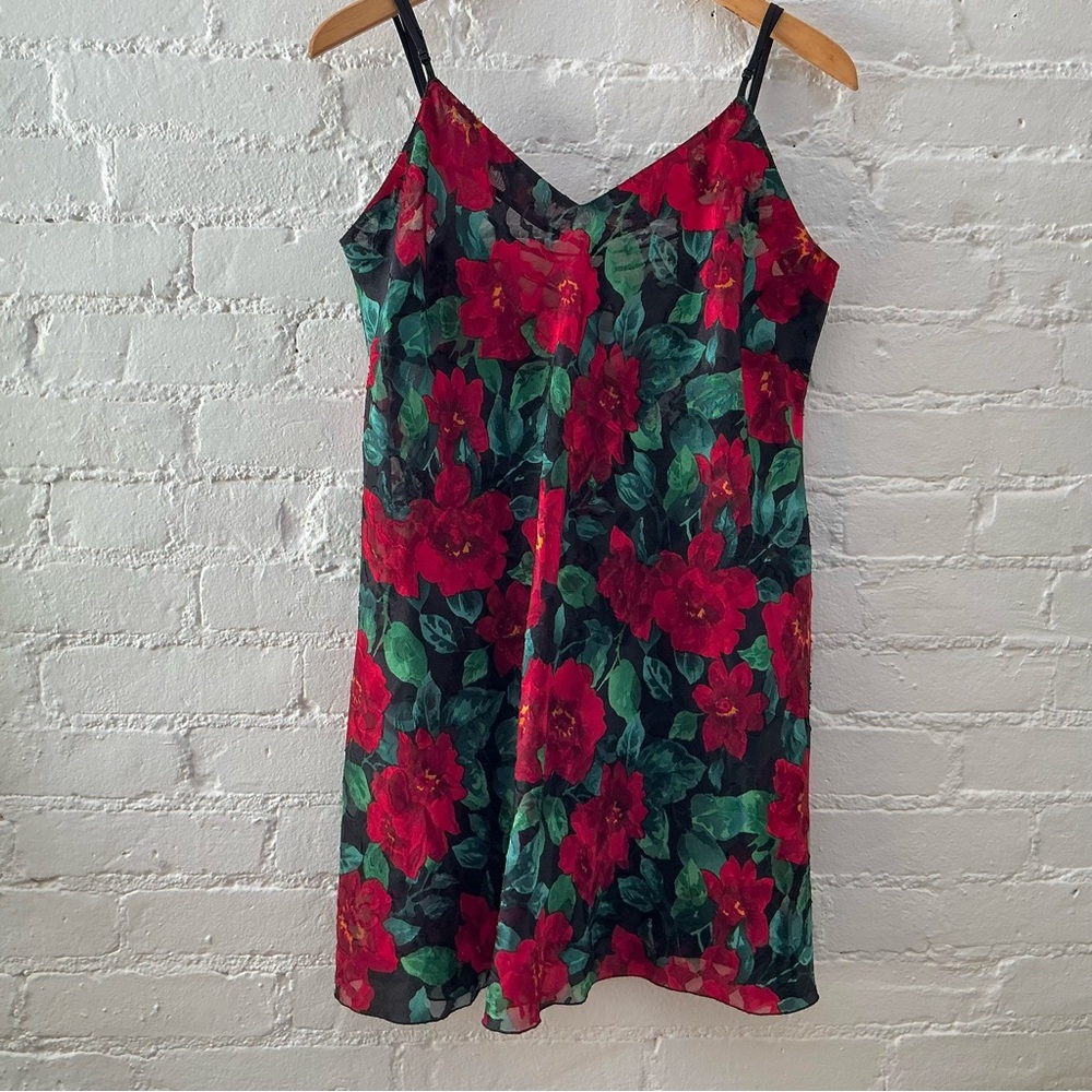 Victoria’s Secret Red Floral Lace Chemise Slip Dress Lace Up Back Gold Label L